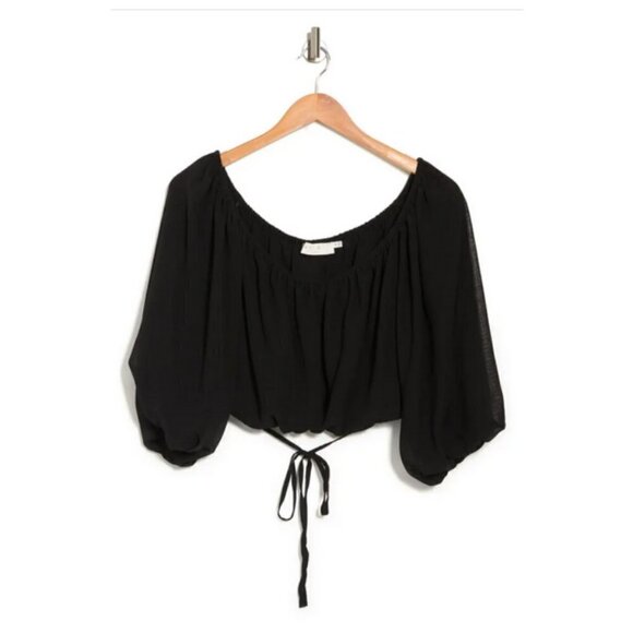 💕ASTR THE LABEL💕 Tie Waist Balloon Sleeve Top ~ Black Large L NWT - Picture 4 of 10